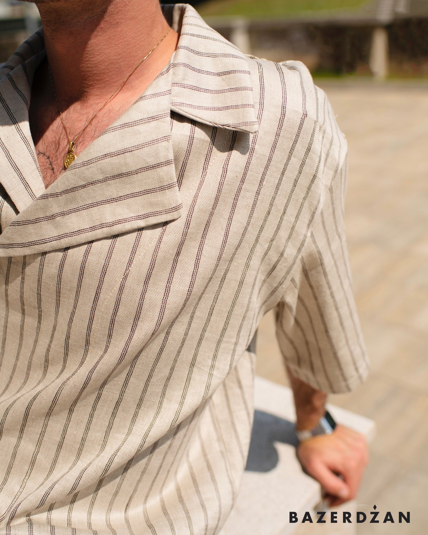 Linen Blouse "Butmir One" by Kemil Bekteši x Bazerdžan - stripes beige