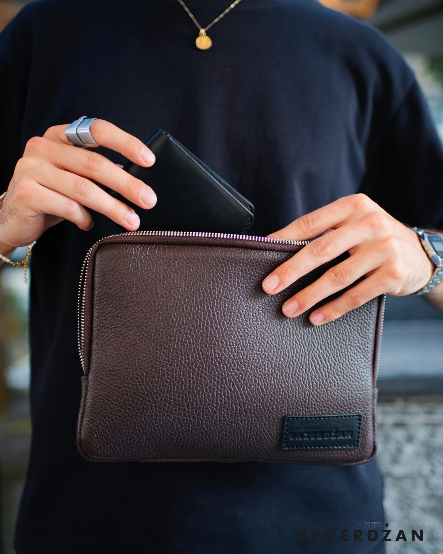 Handcrafted black leather wallet-by Grubble