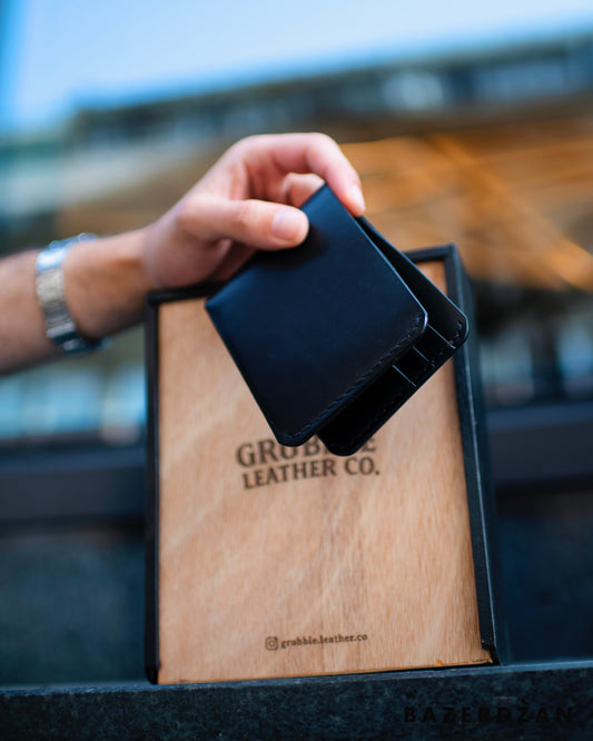 Handcrafted black leather wallet-by Grubble