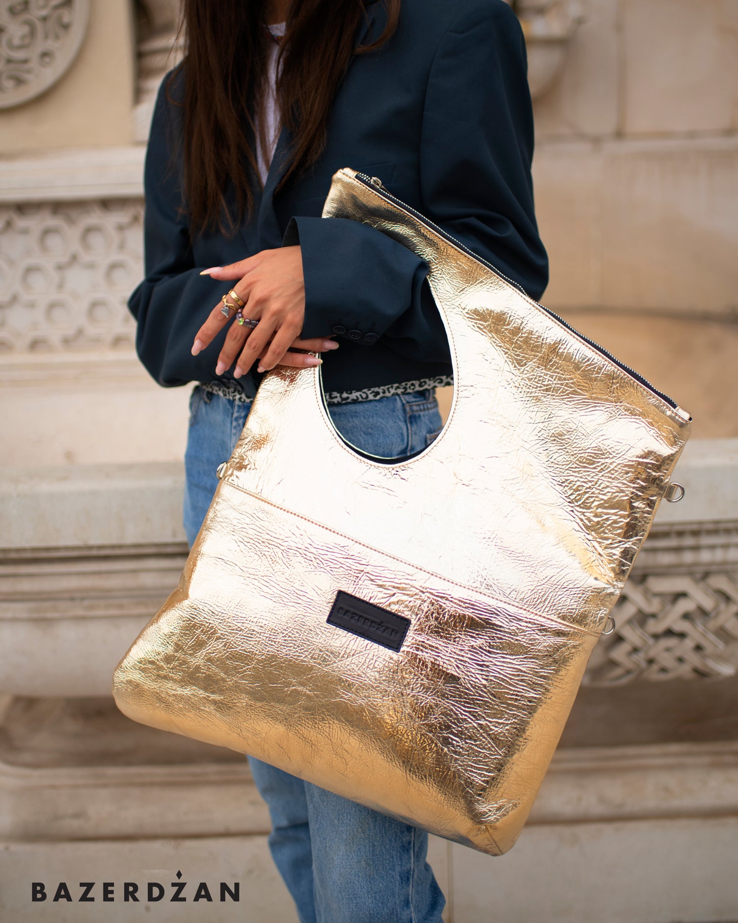 Leather Baklava Bag by Bazerdzan-Gold