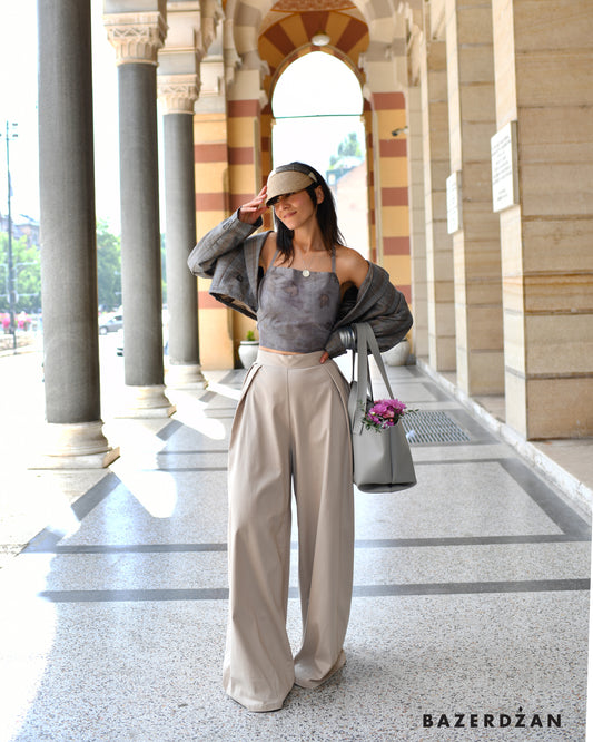 Wide-Leg Pants - Beige