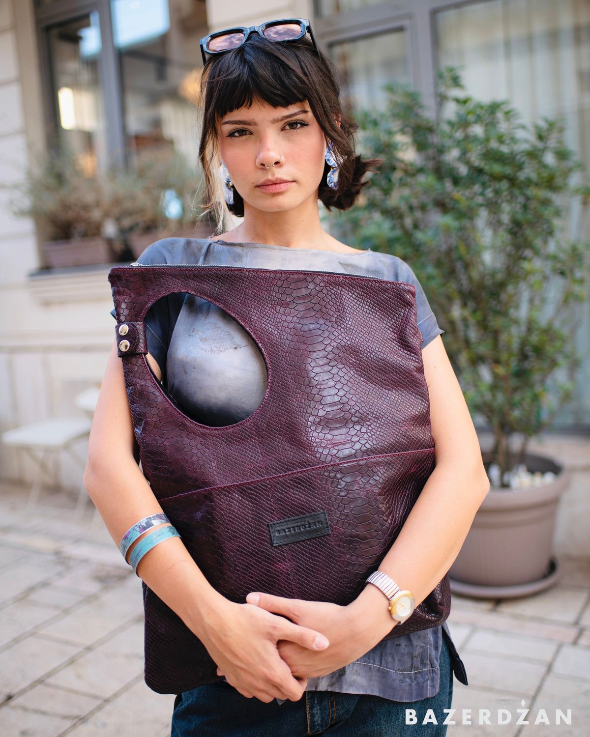 Leather Baklava Bag by Bazerdzan - Purple
