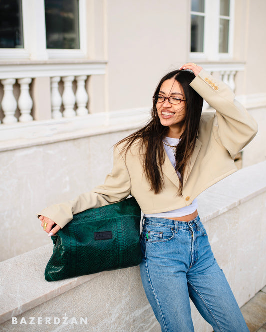 Leather Baklava Bag by Bazerdzan-Green
