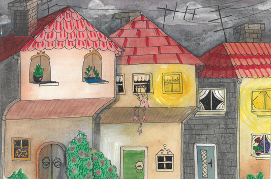 Illustration "Sarajevo houses" print on aluminum Dibond - by artist Dalila Manso - Bazerdzan