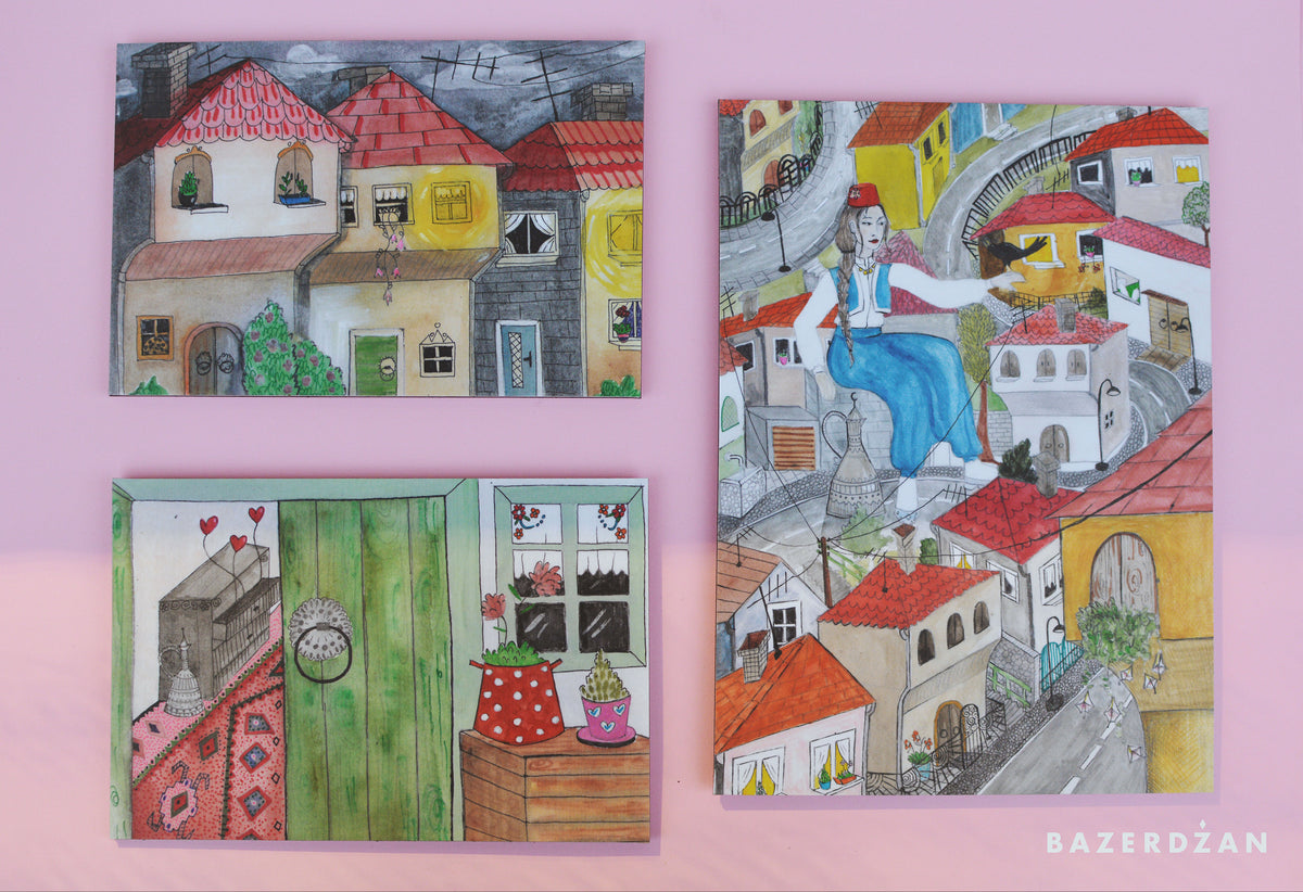 Illustration "Sarajevo Mahala 2" print on aluminum Dibond - by artist Dalila Manso - Bazerdzan