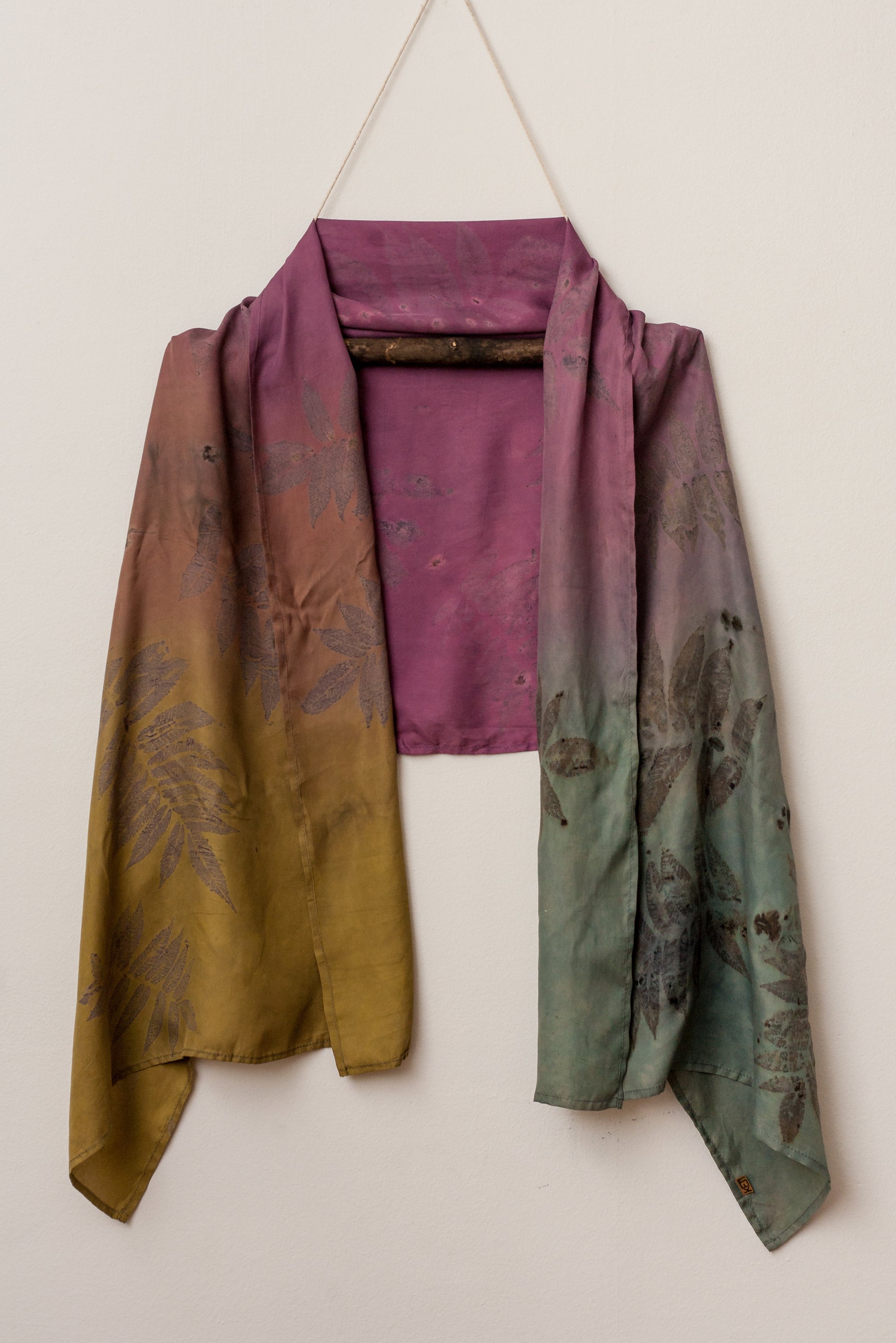 Eco Print and Natural Dye Silk Scarf - Bazerdzan