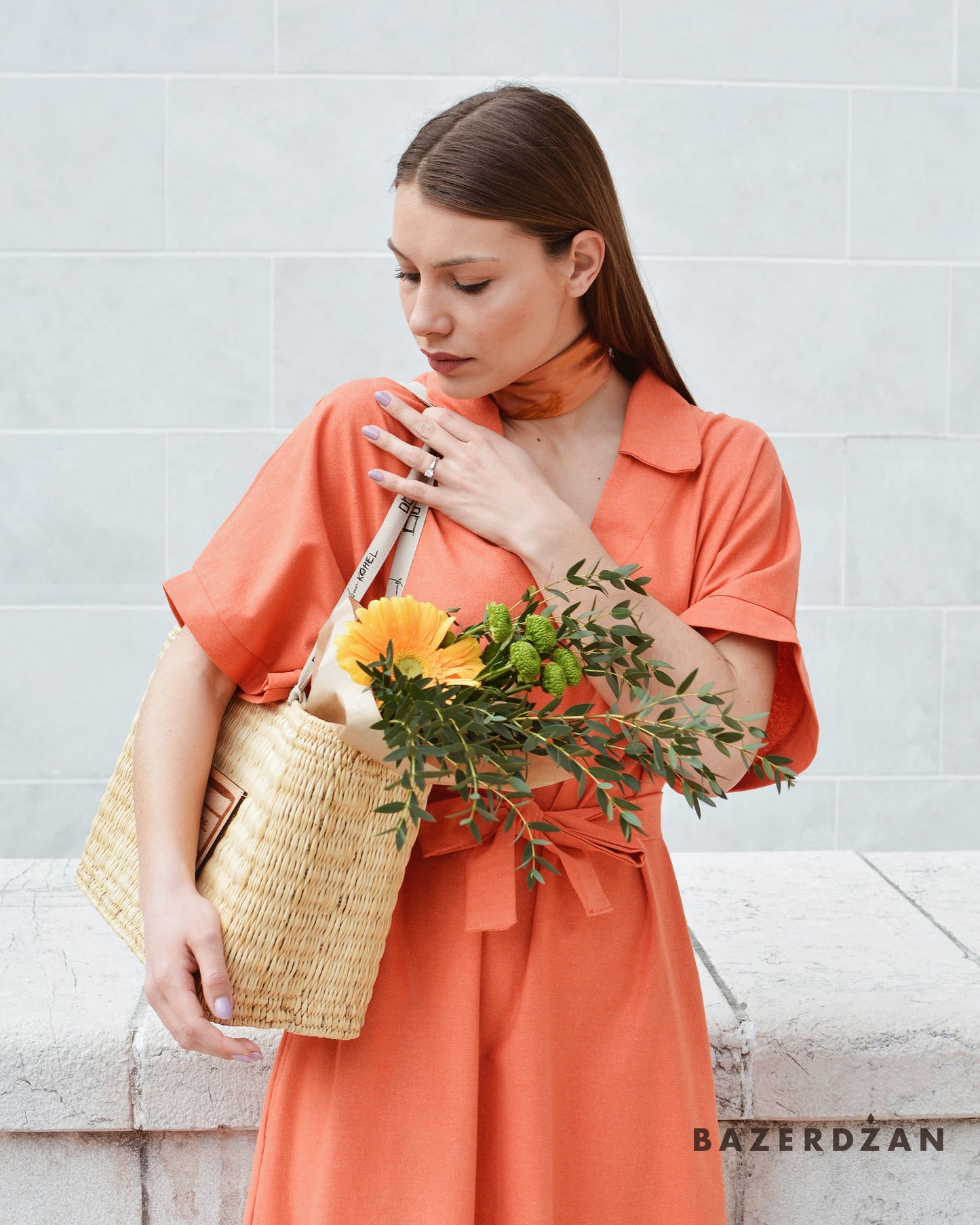Asymmetric Linen Dress - Coral by Bazerdzan Wear