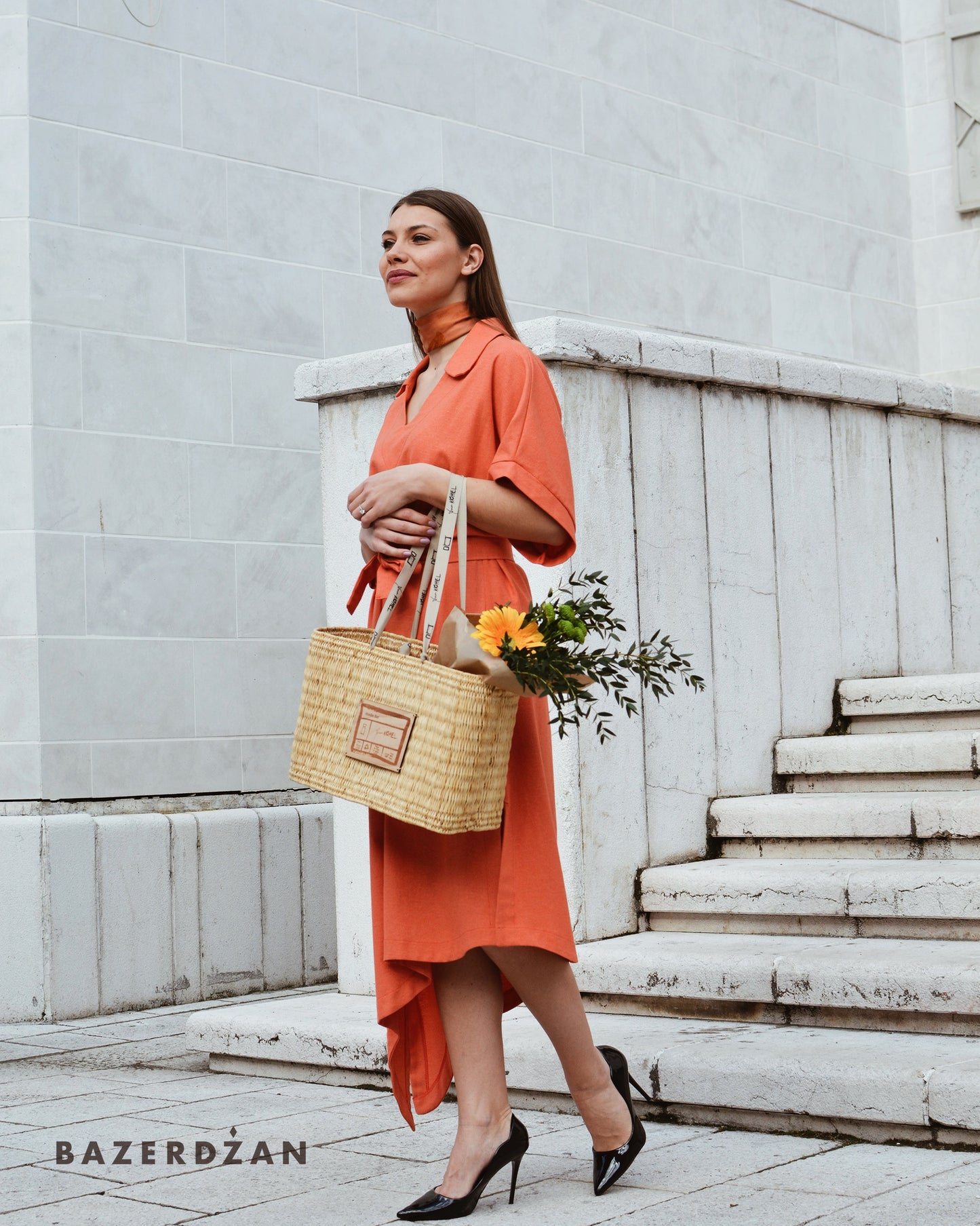 Asymmetric Linen Dress - Coral by Bazerdzan Wear