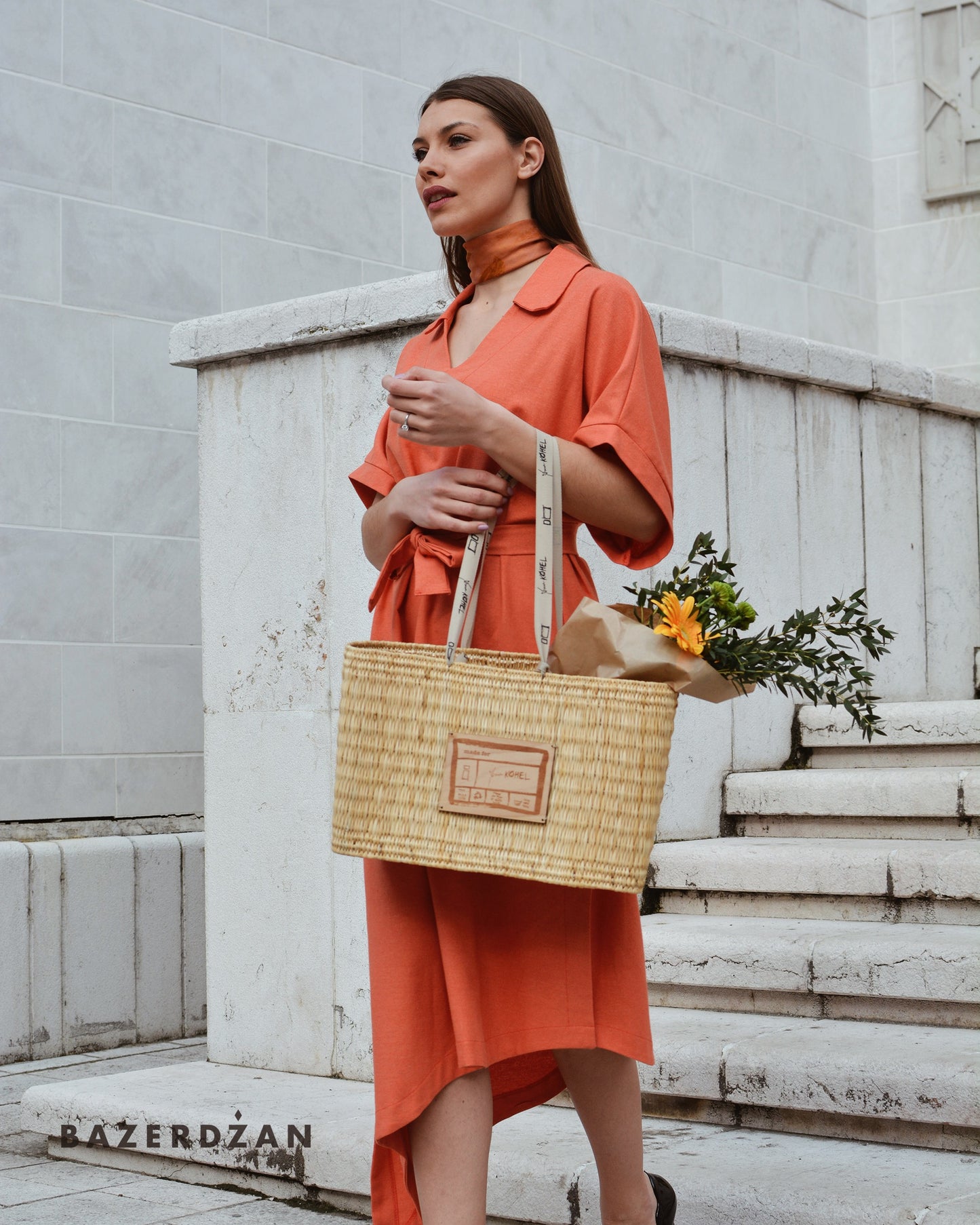 Asymmetric Linen Dress - Coral by Bazerdzan Wear