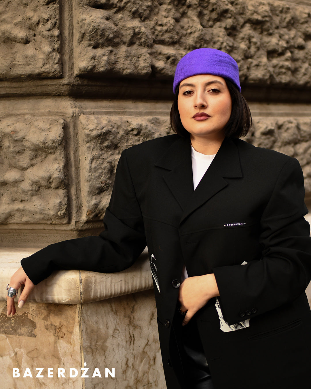 Felted woolen hat in bright purple