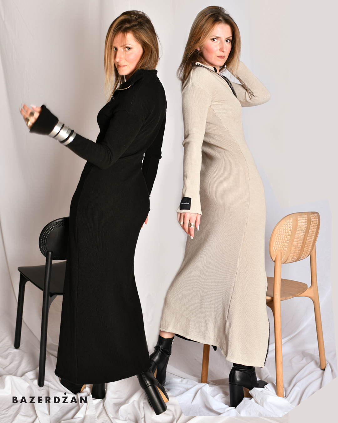 Knitted Zipper Dress - Beige by Bazerdzan Wear - Bazerdzan
