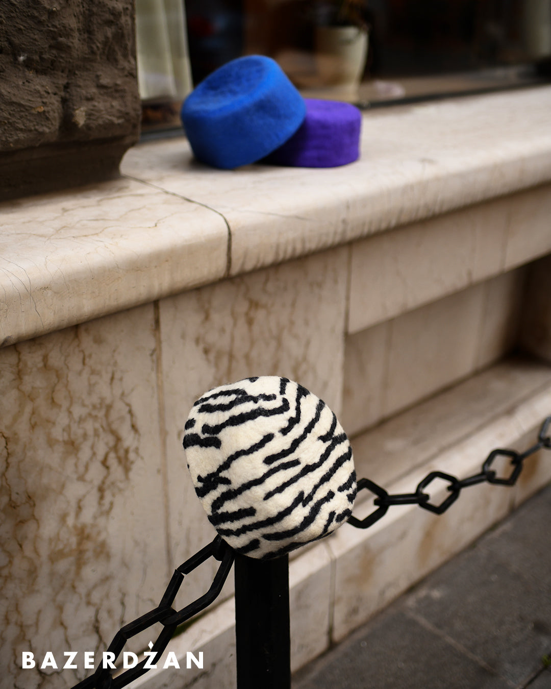 Zebra inspired felted woolen hat
