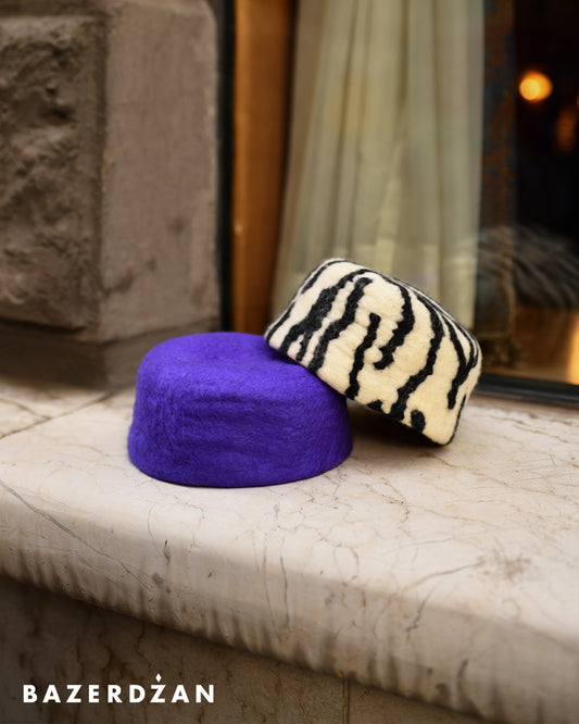 Zebra inspired felted woolen hat