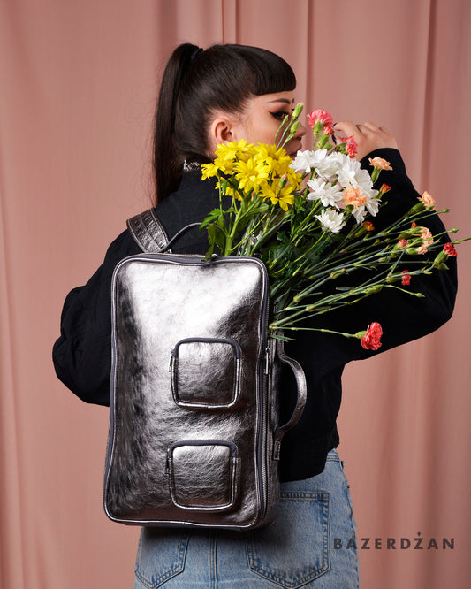 Unisex Elegant Leather Backpack/Bag Radiance - Silver by Bazerdzan Wear