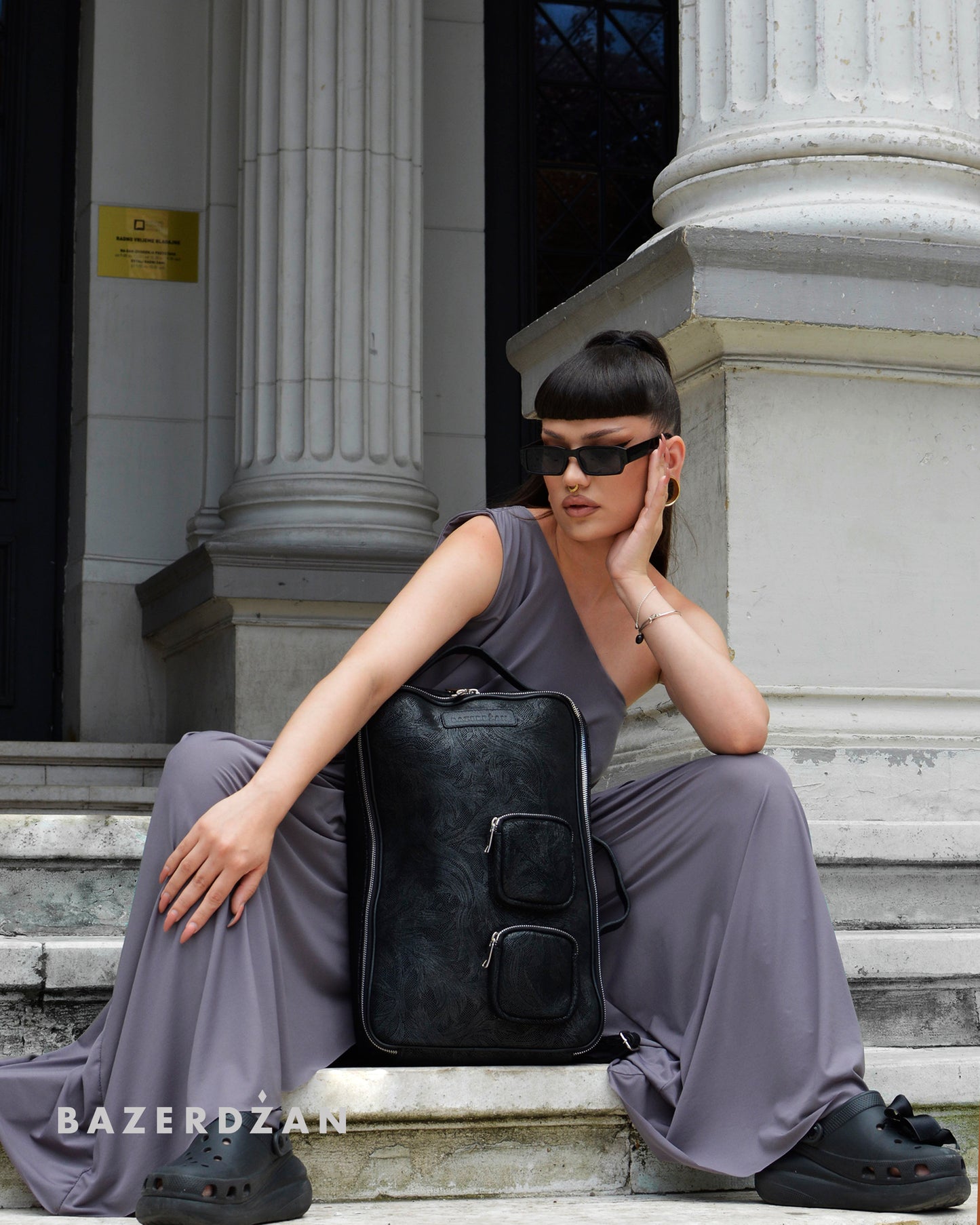 Elegant Leather Backpack/Bag Radiance - Black Textured by Bazerdzan Wear