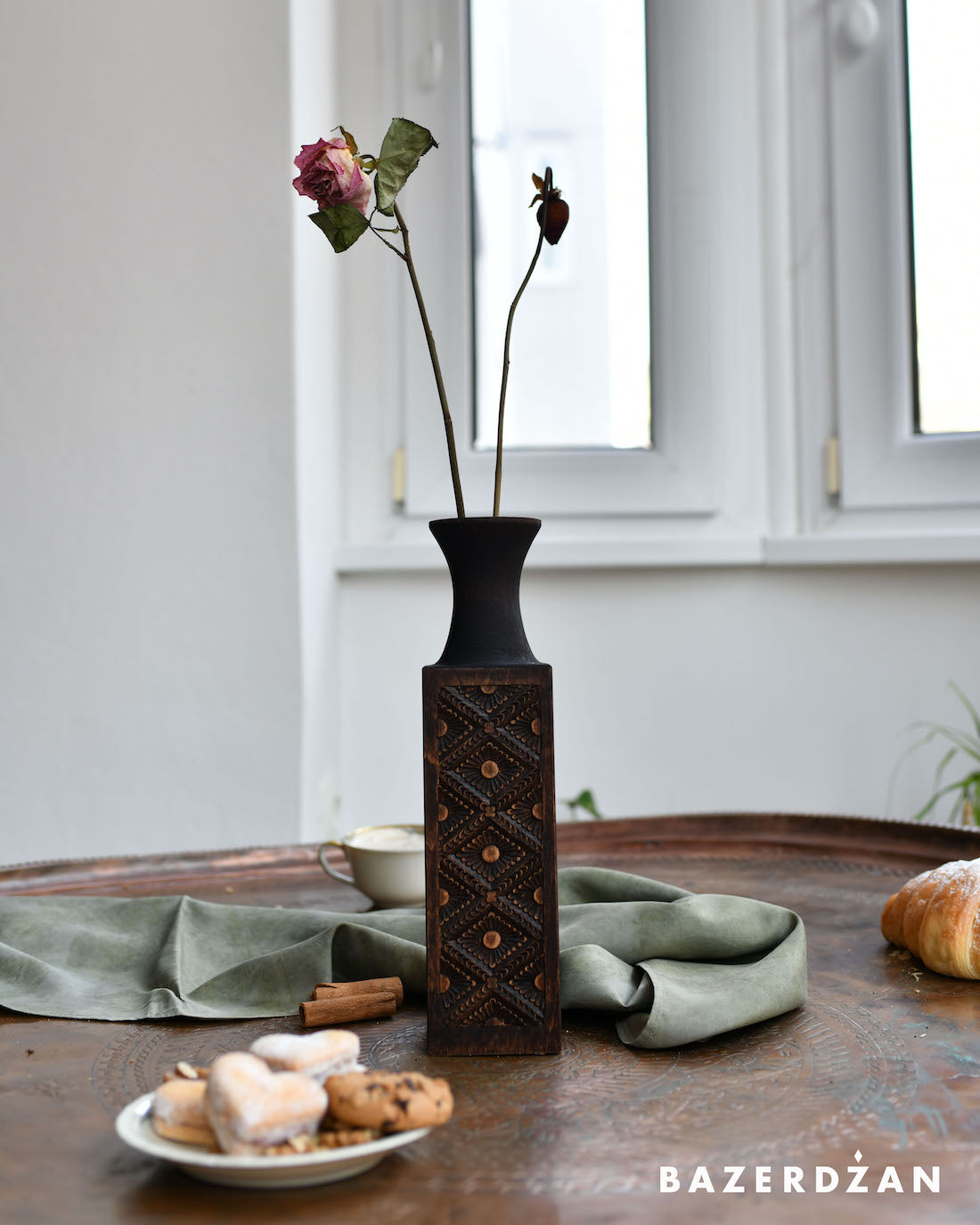 Hand Carved Wooden Vase Zova by Civilisation