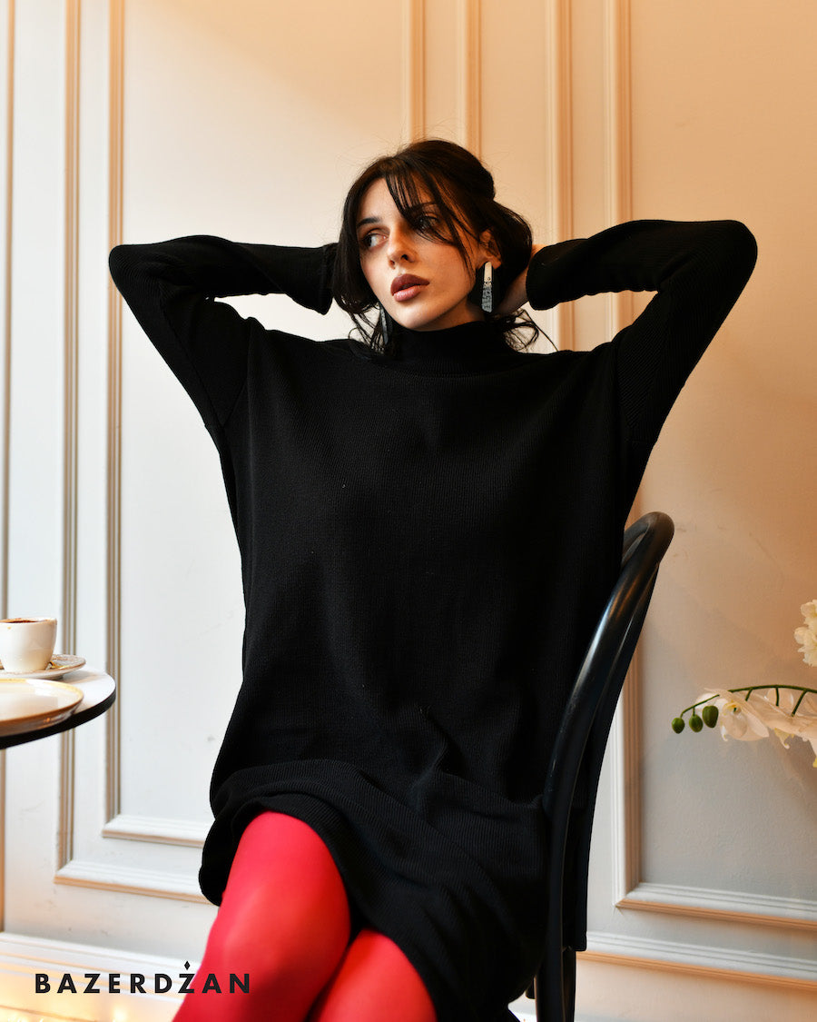 Knitted Zipper Tunic - Black