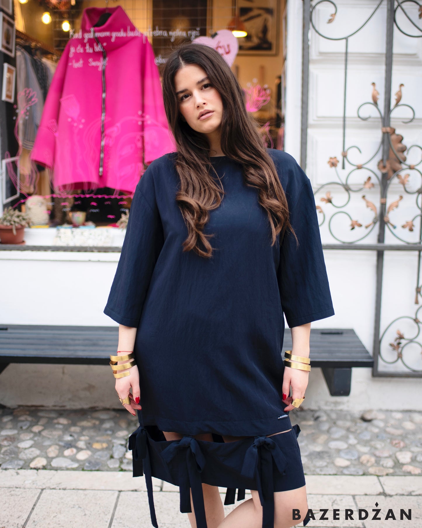 Bazerdžan Bow Dress in dark blue - Bazerdzan