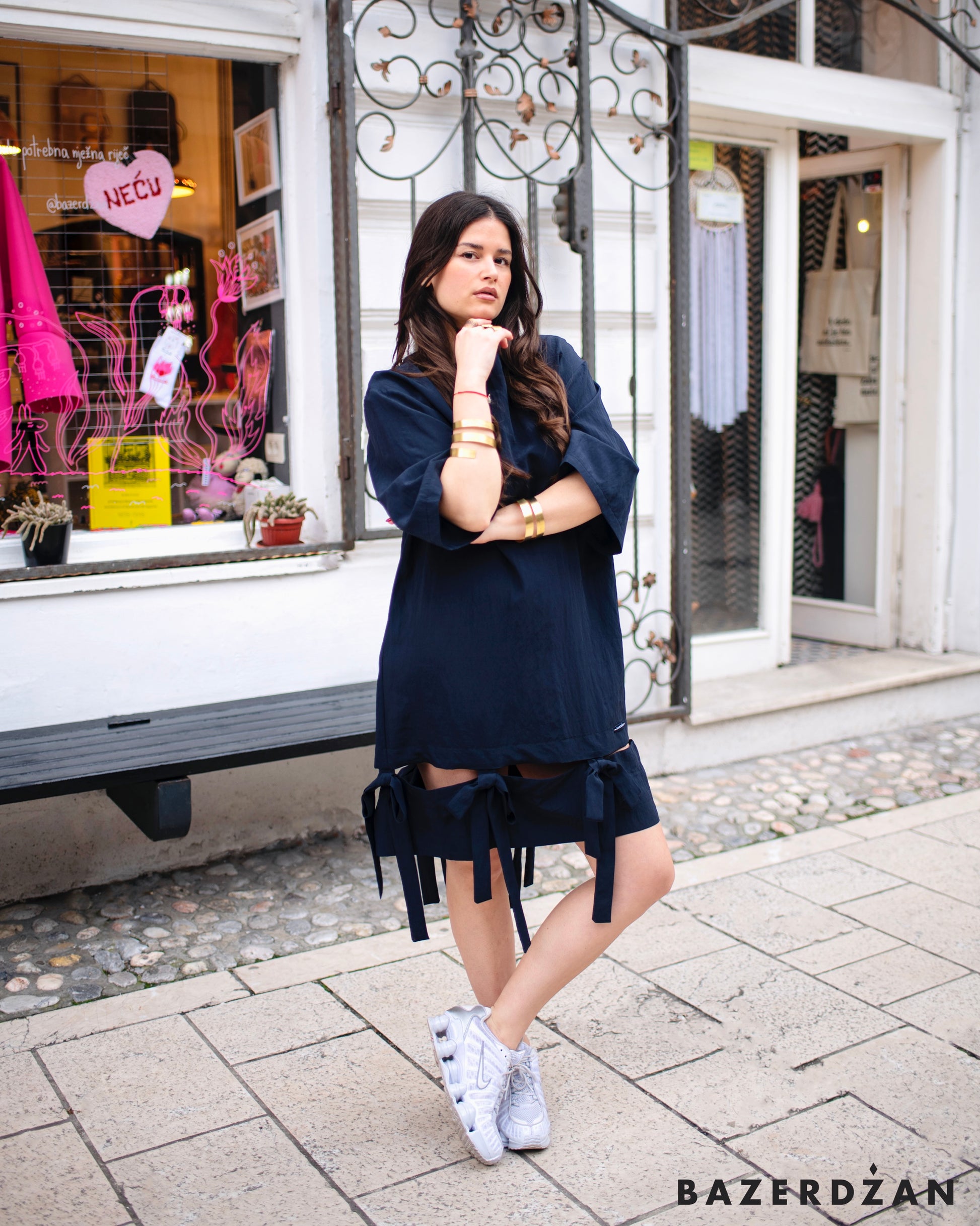 Bazerdžan Bow Dress in dark blue - Bazerdzan