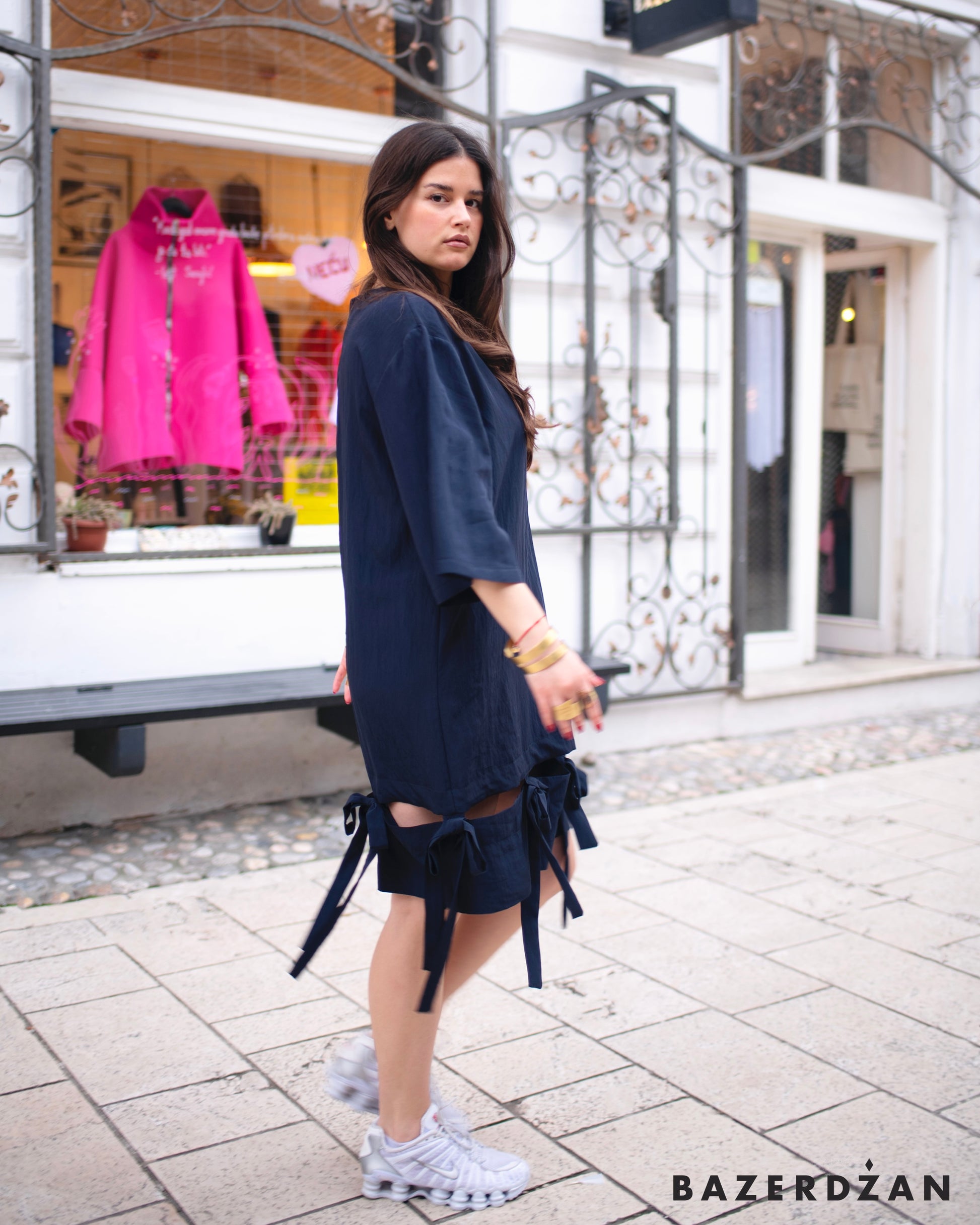 Bazerdžan Bow Dress in dark blue - Bazerdzan