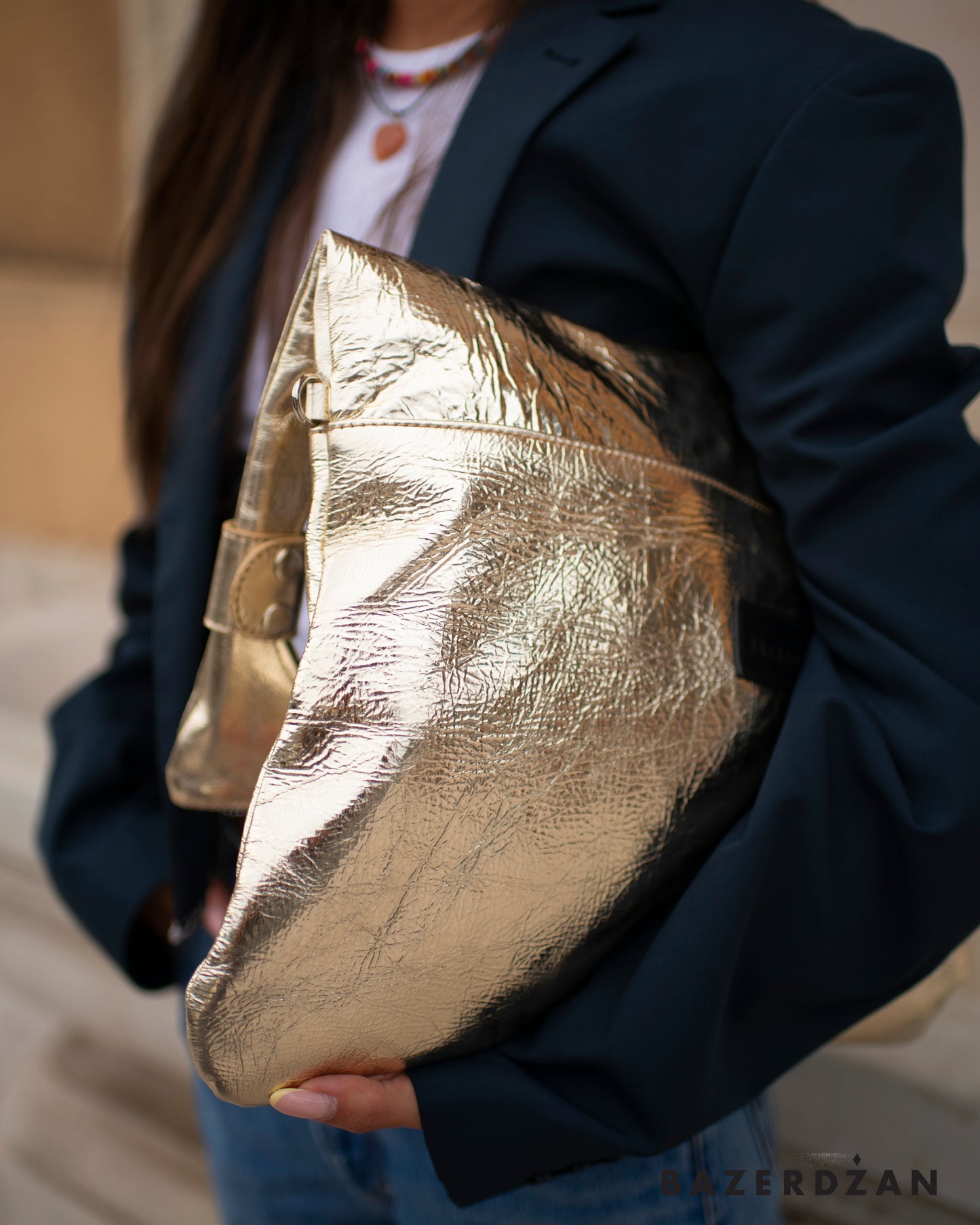 Leather Baklava Bag by Bazerdzan-Gold