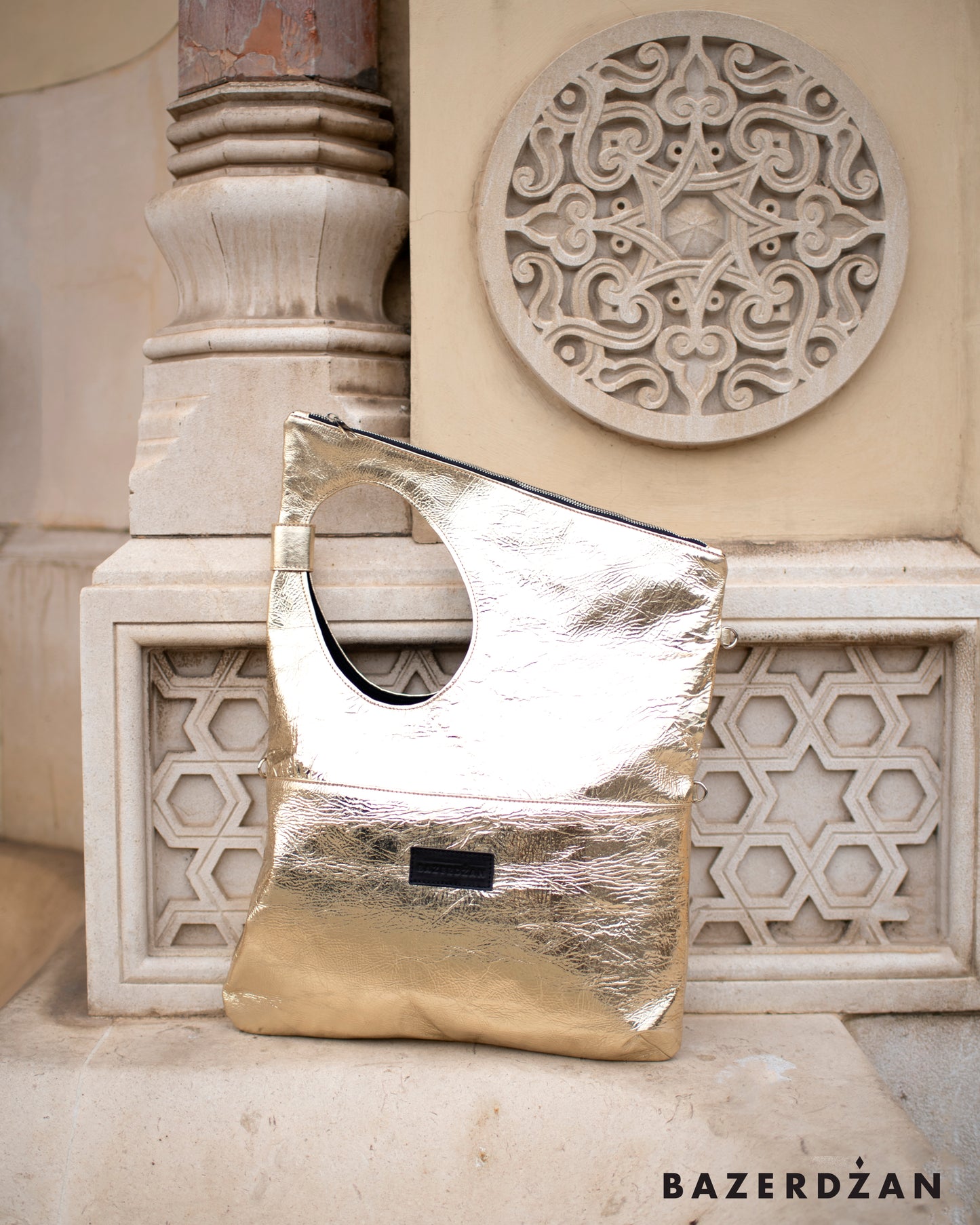 Leather Baklava Bag by Bazerdzan-Gold