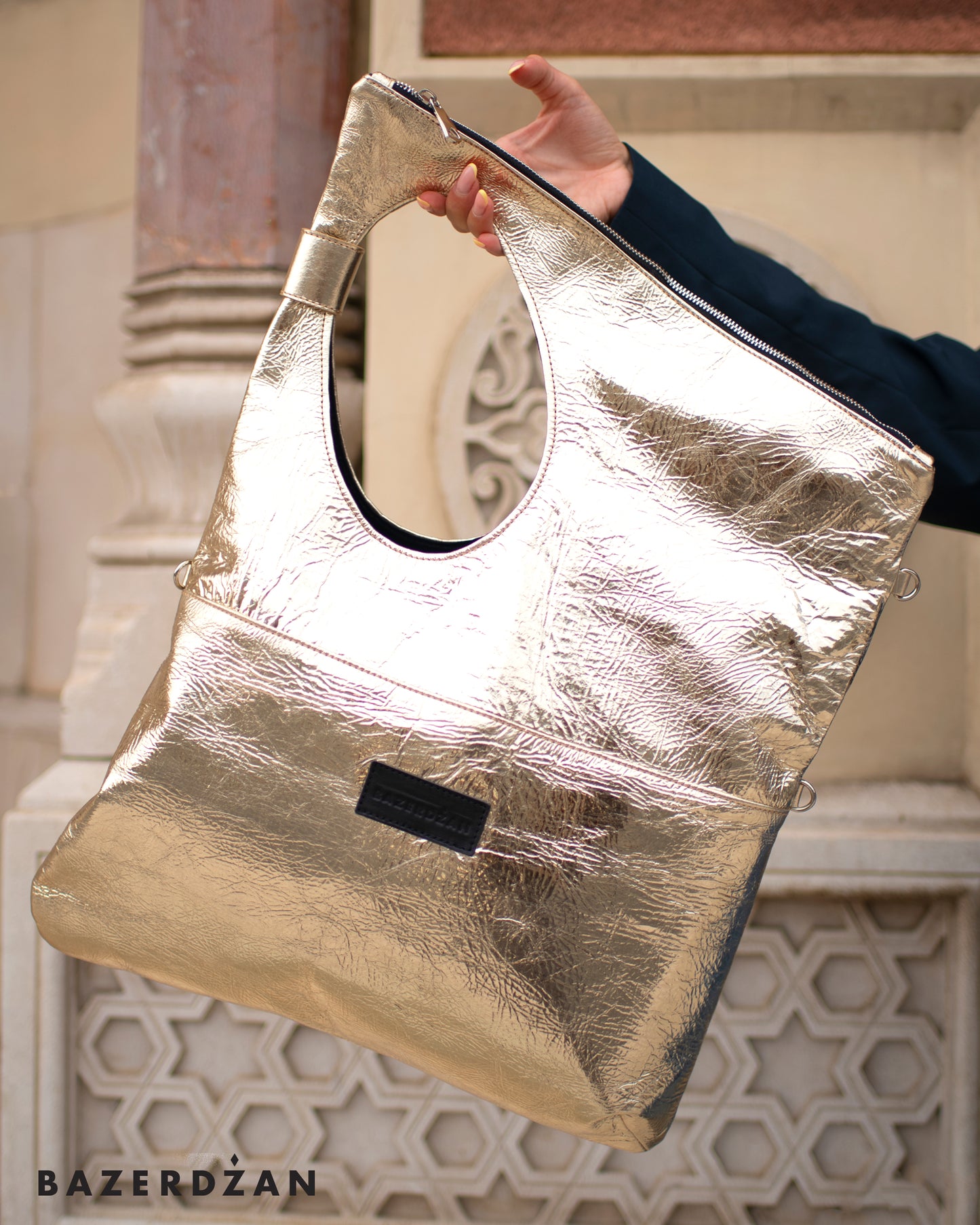 Leather Baklava Bag by Bazerdzan-Gold