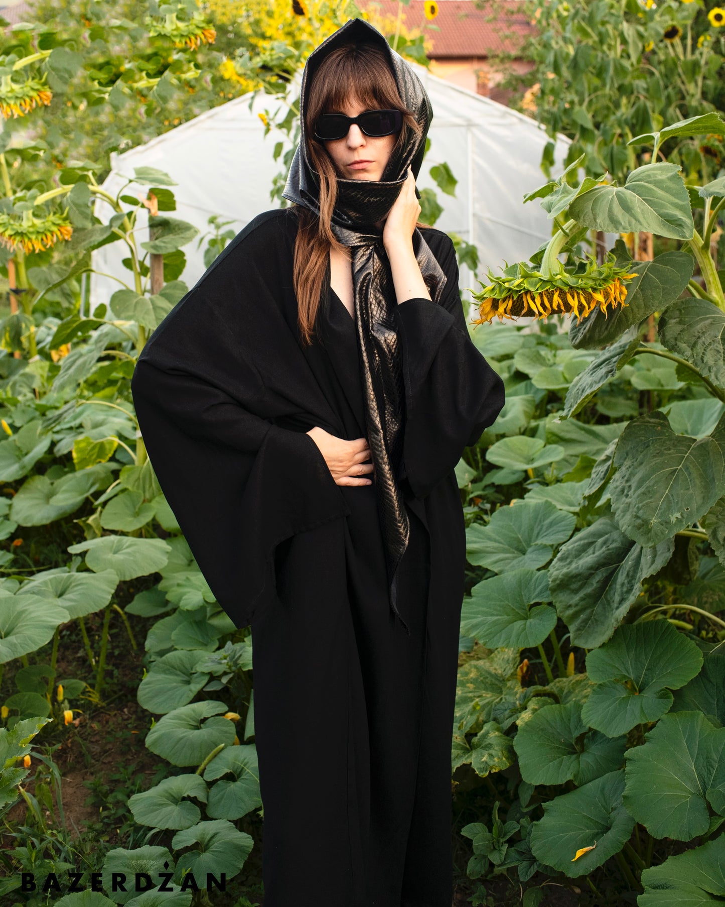 Linen Cardigan with Flared Sleeves - Black - Bazerdzan