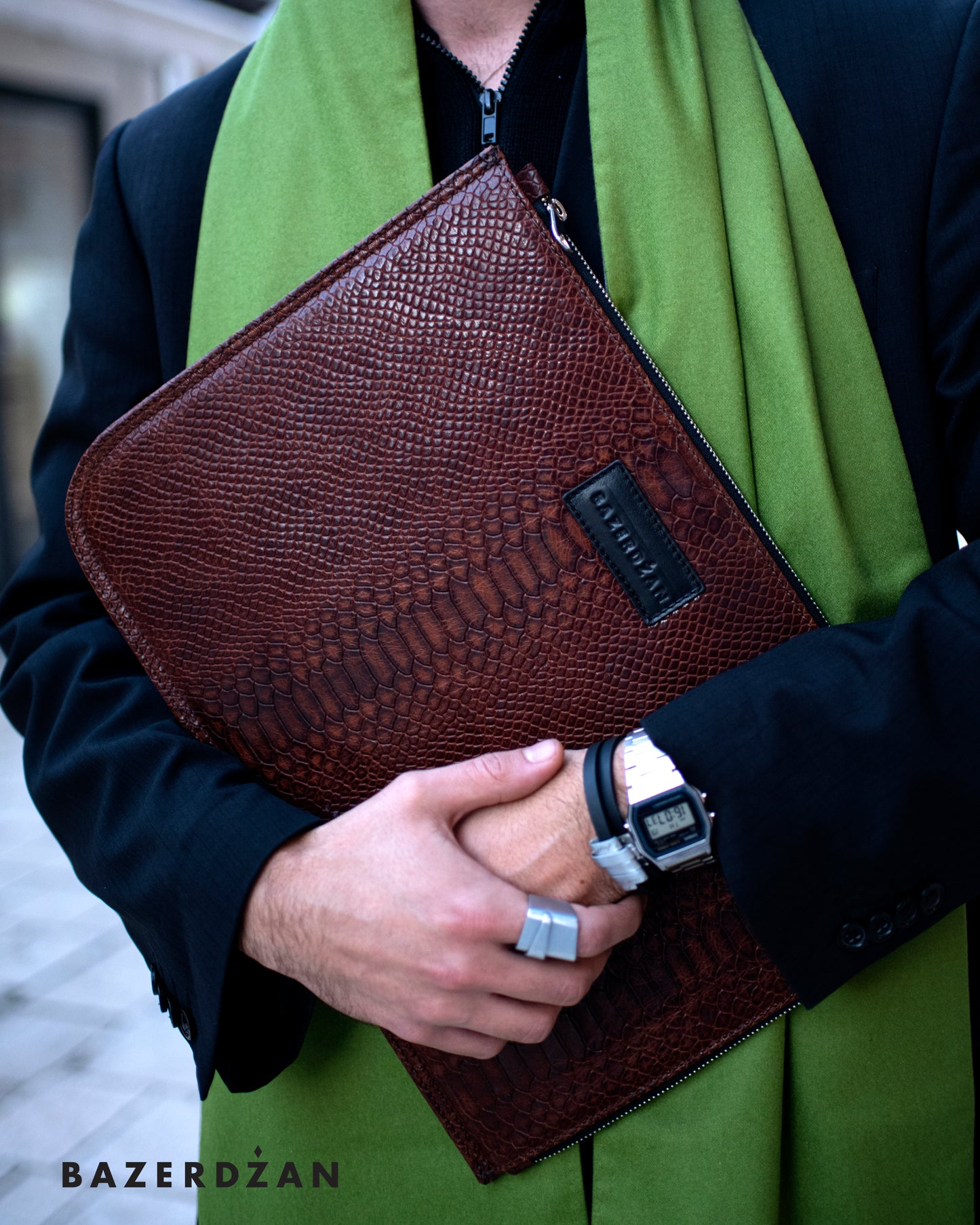 Brown Croc Leather Laptop Case by Bazerdzan