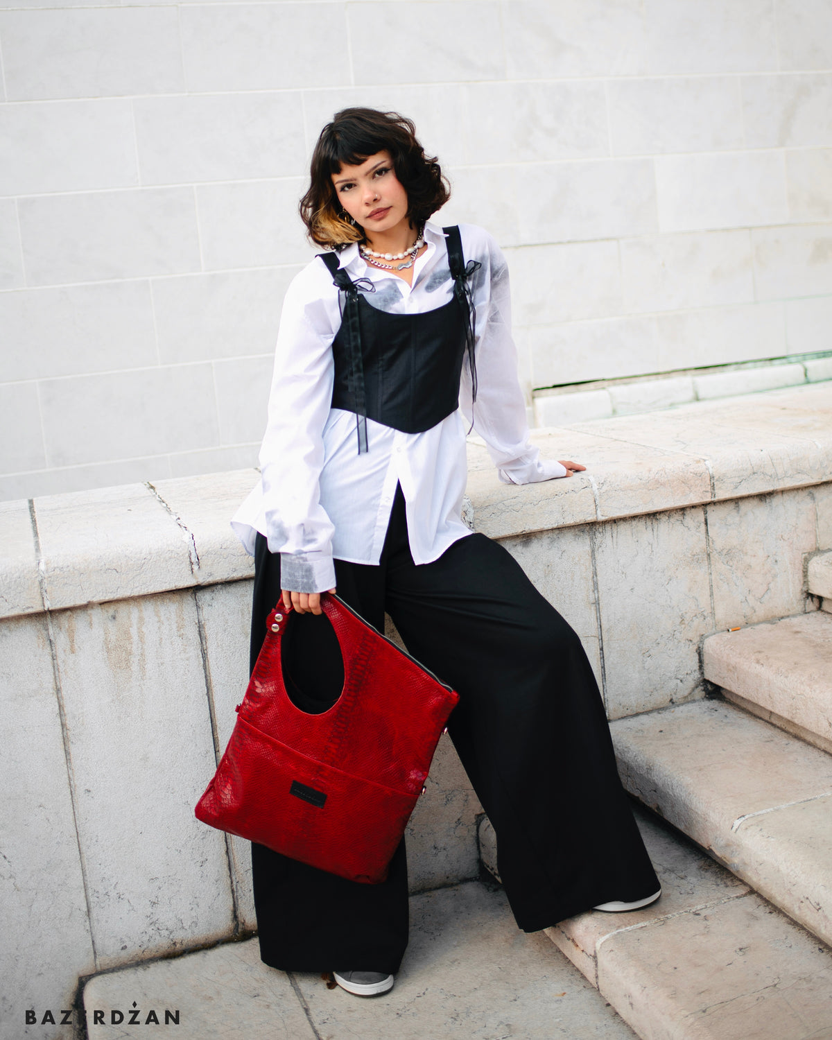 Leather Baklava Bag by Bazerdzan - Red