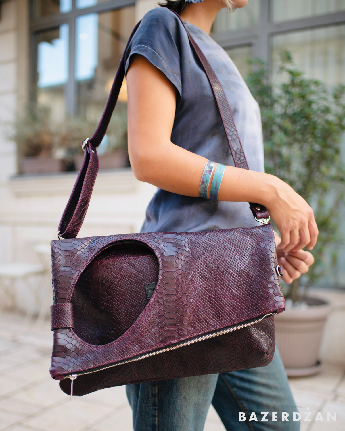 Leather Baklava Bag by Bazerdzan - Purple
