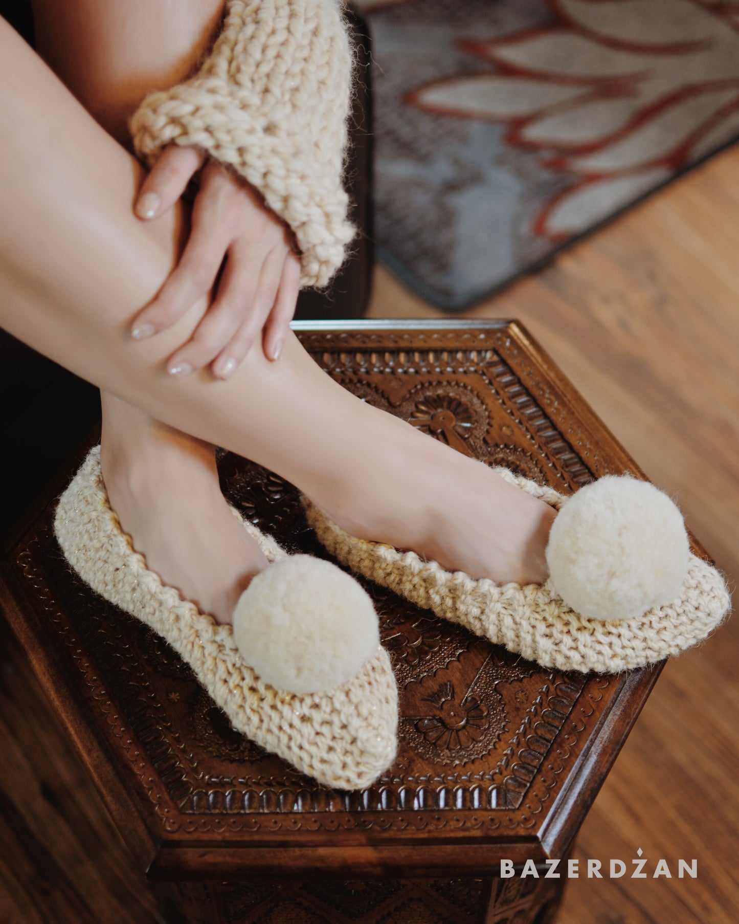 Wool crochet slippers (with non-skid sole) - Bazerdzan