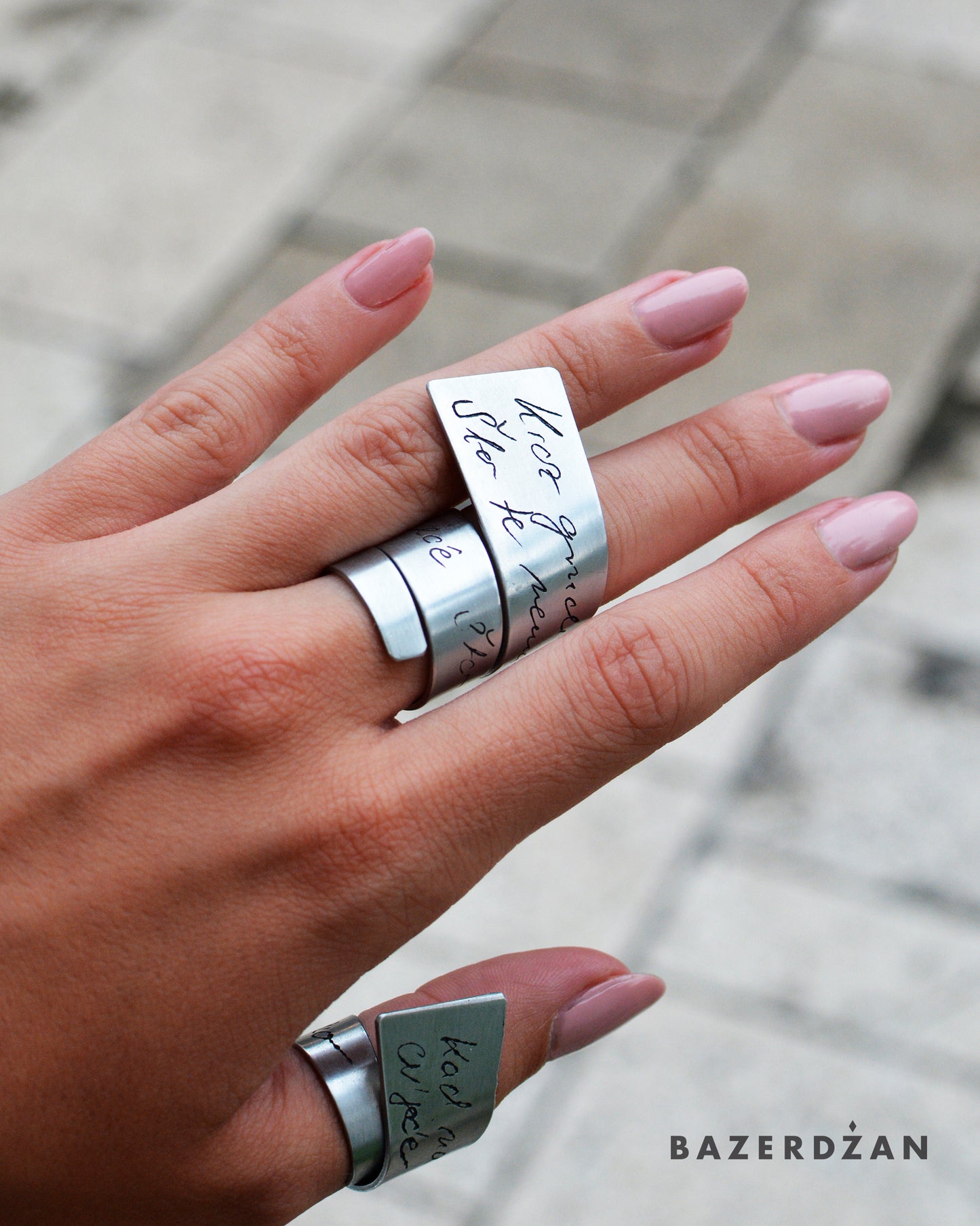 Rings with engraved Sevdalinka (Material: Zinc/Brass) - by Werkstatt - Bazerdzan