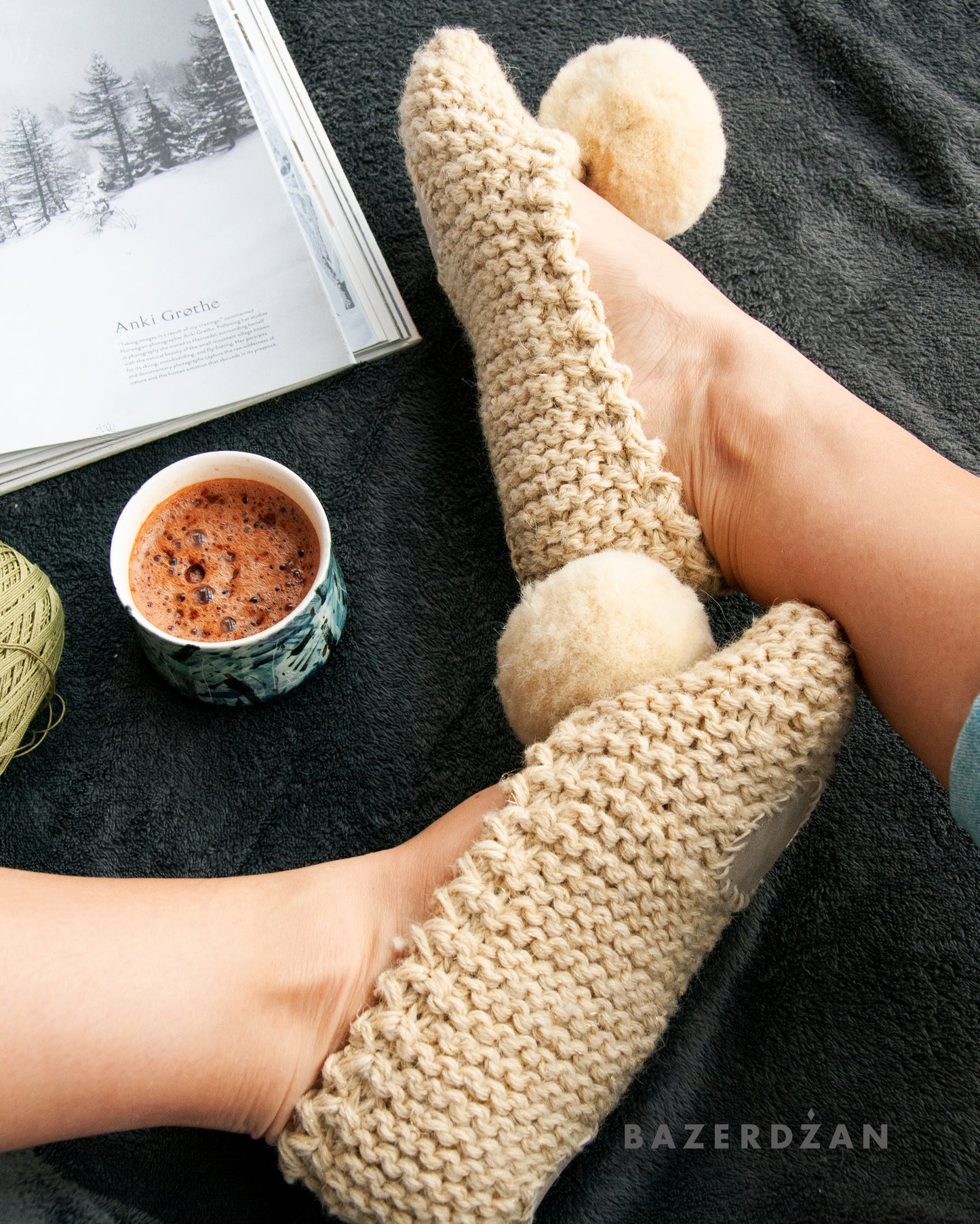 Wool crochet slippers (with non-skid sole) - Bazerdzan