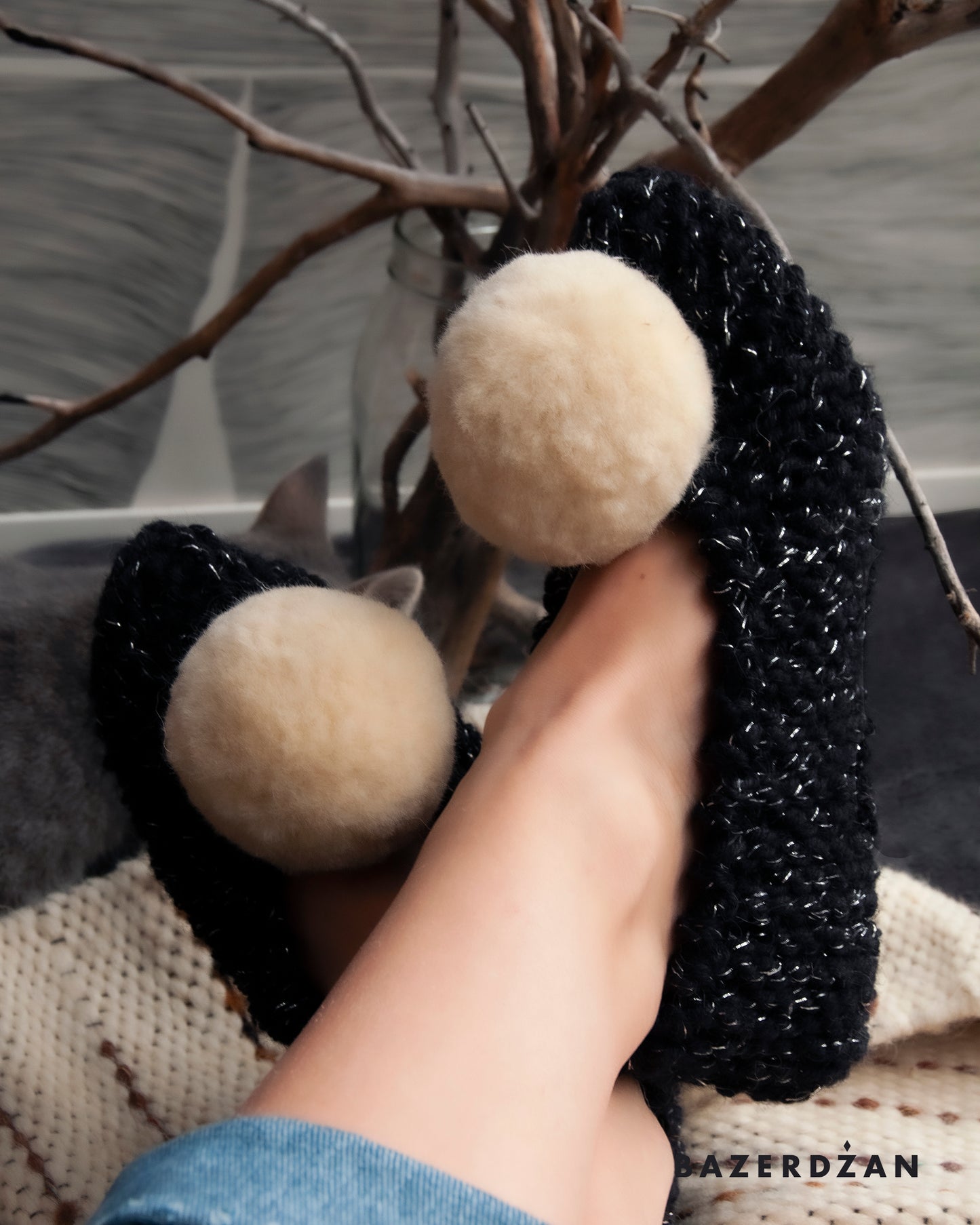 Wool crochet slippers (with non-skid sole) - Bazerdzan