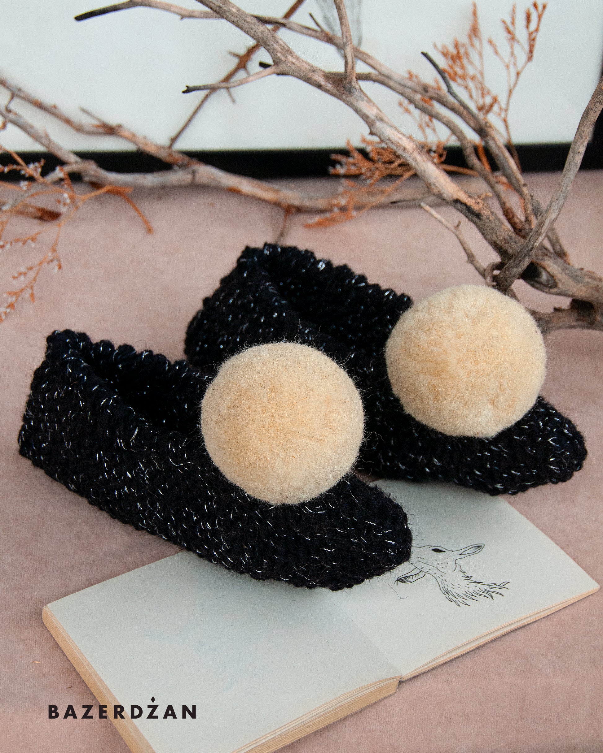 Wool crochet slippers (with non-skid sole) - Bazerdzan