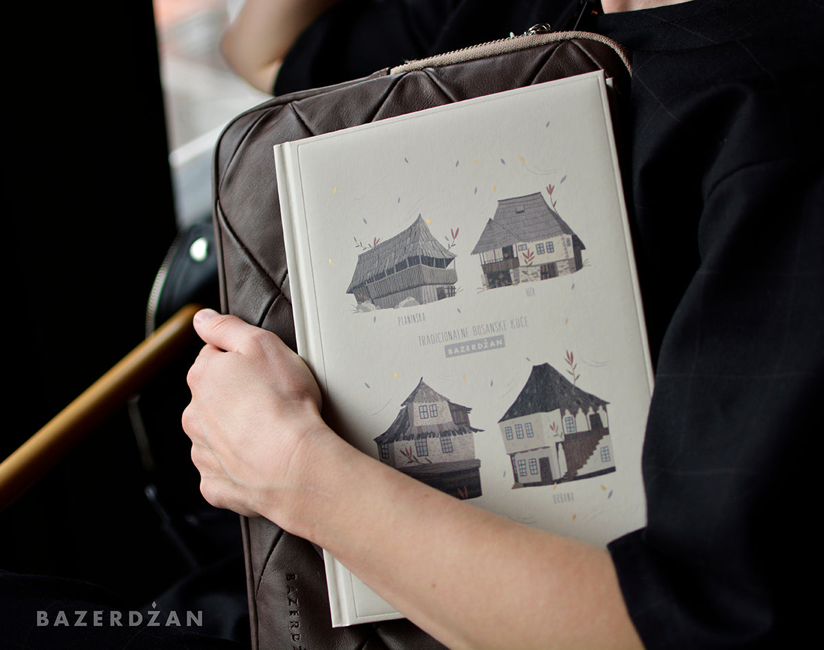 "Traditional Bosnian Houses" Notebook, (White) - Bazerdzan