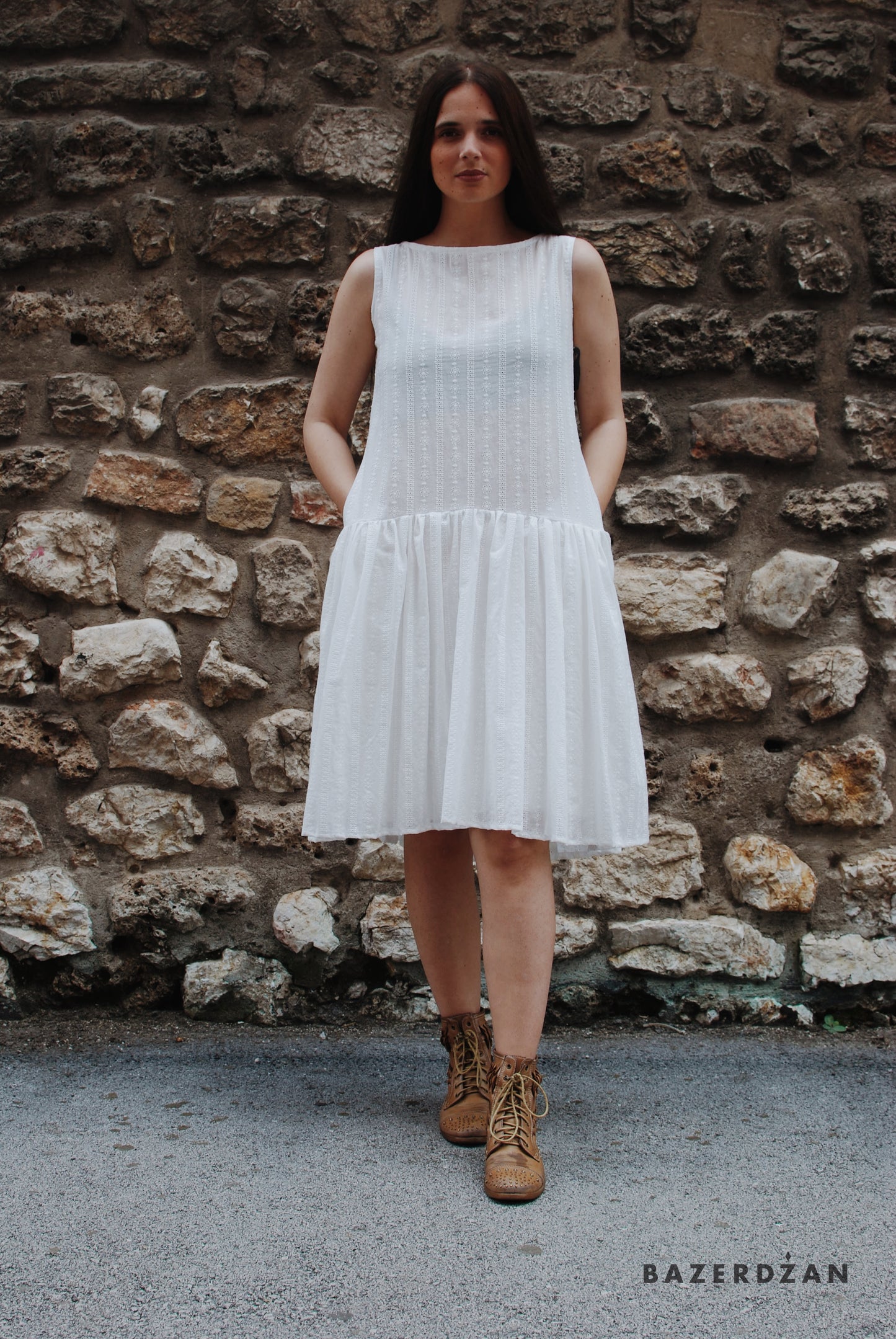 Textured Sleeveless Dress-Two colors available - Bazerdzan