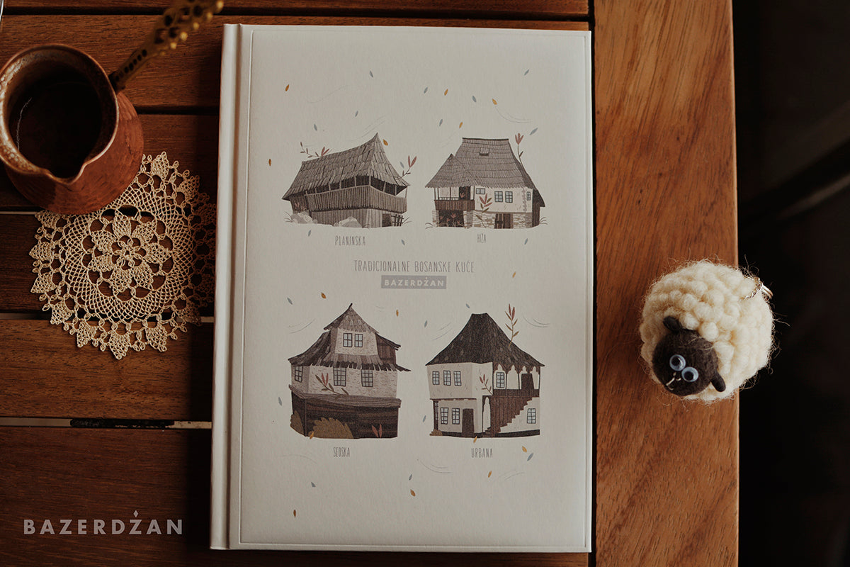 "Traditional Bosnian Houses" Notebook, (White) - Bazerdzan